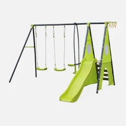 Altalena da giardino con scivolo e canestro, 6 posti