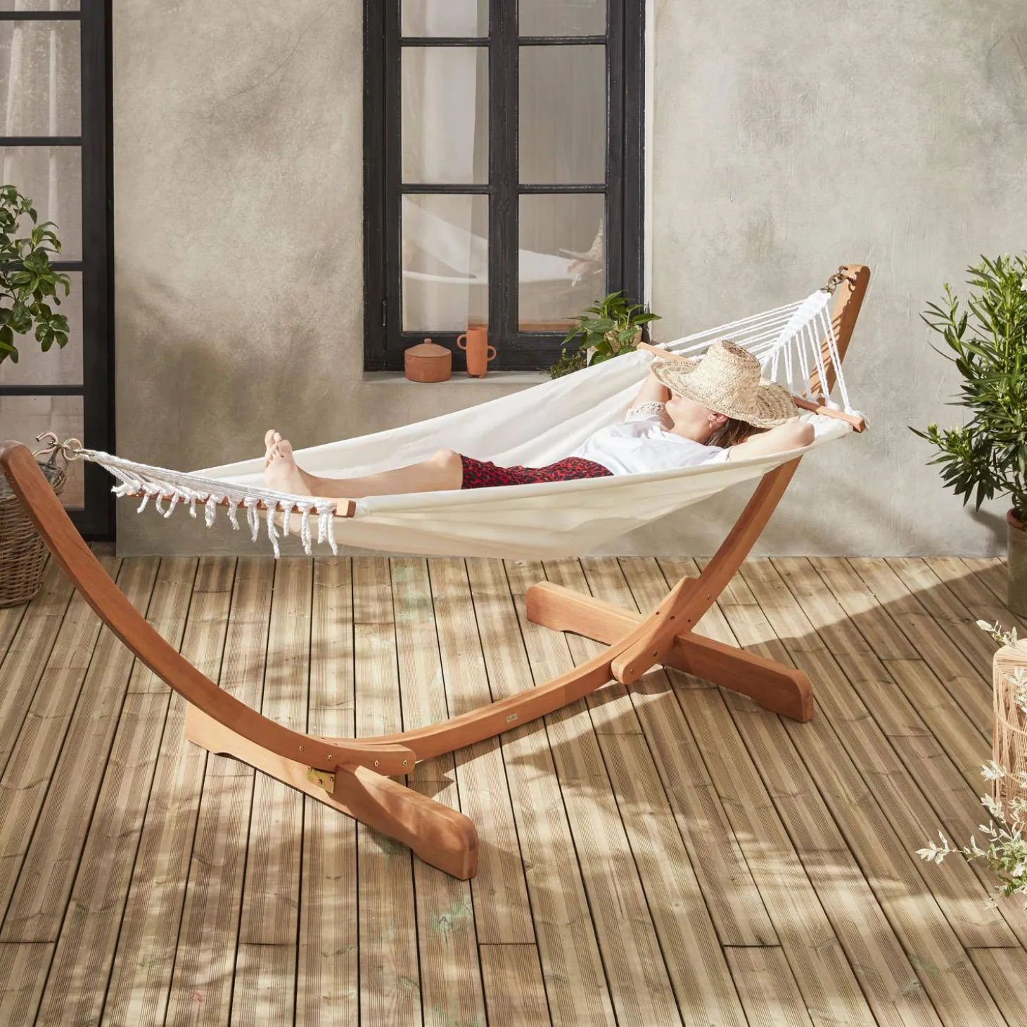 Amaca in legno con telo in cotone