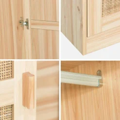 Armadio a 2 ante in canna e legno con appendiabiti e contenitori