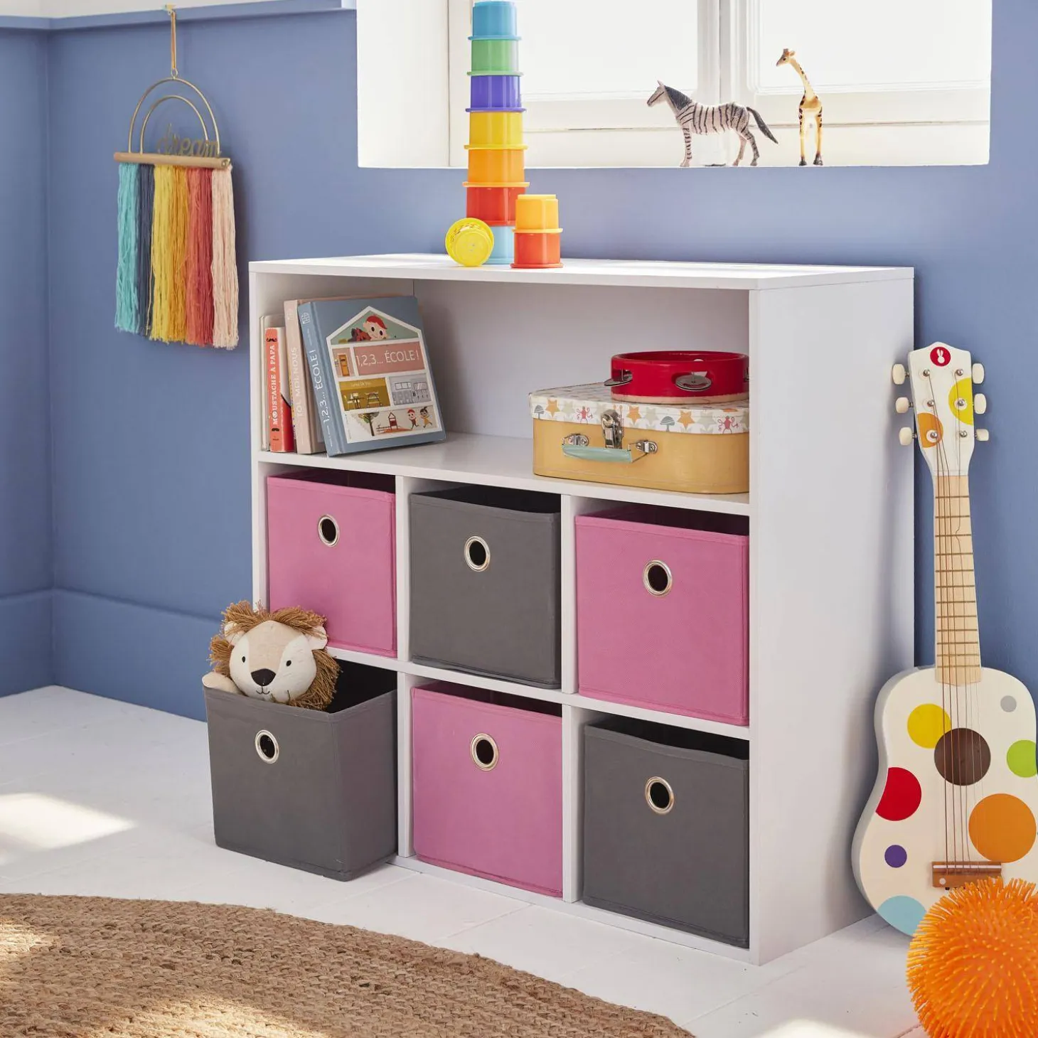 Armadio contenitore per cameretta dei bambini con 6 cestini