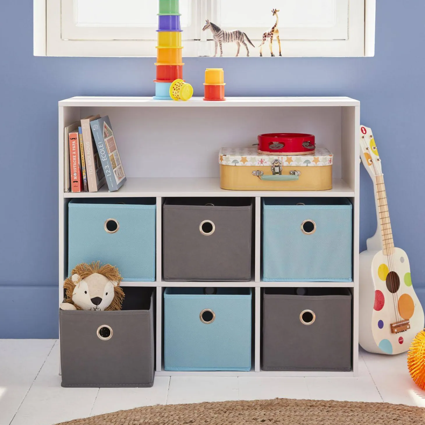 Armadio contenitore per cameretta dei bambini con 6 cestini