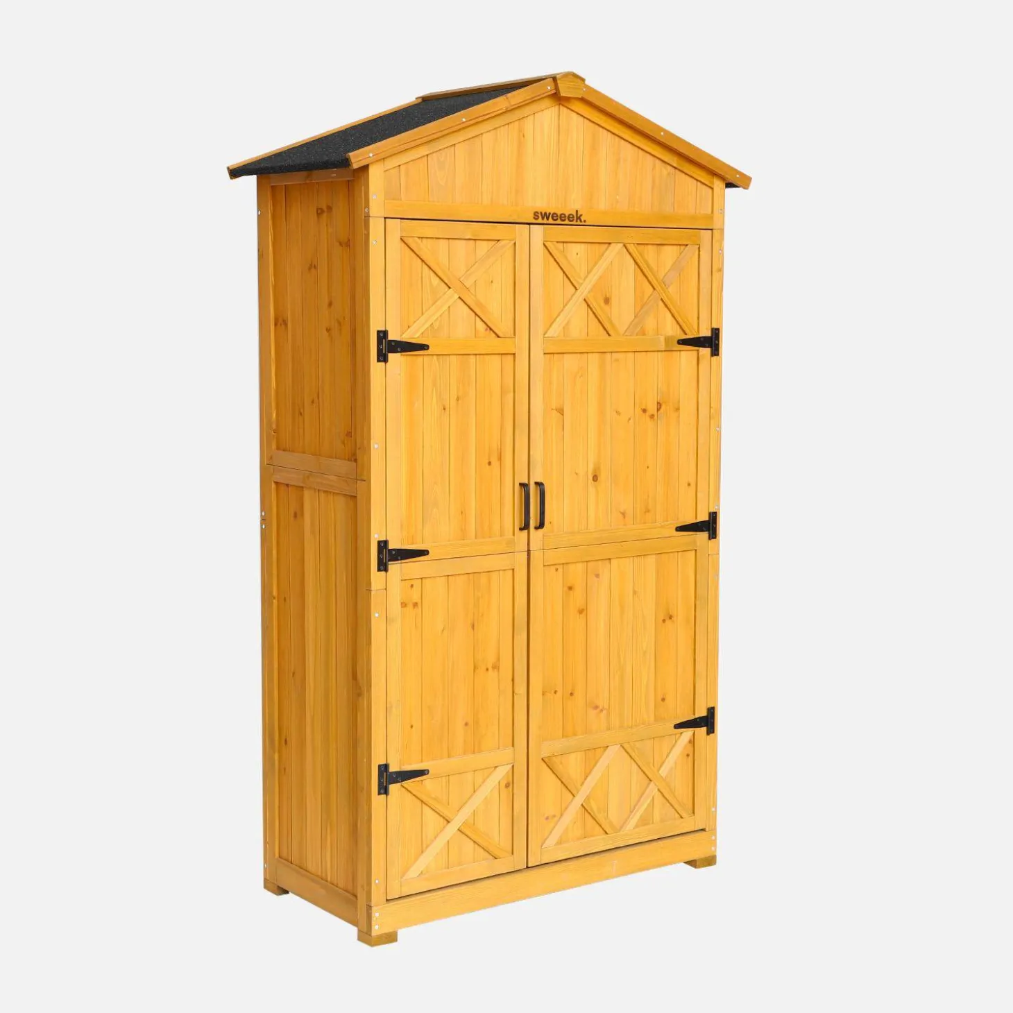 Armadio da giardino in legno di abete con 6 vani portaoggetti, 105x55,5x178,5cm