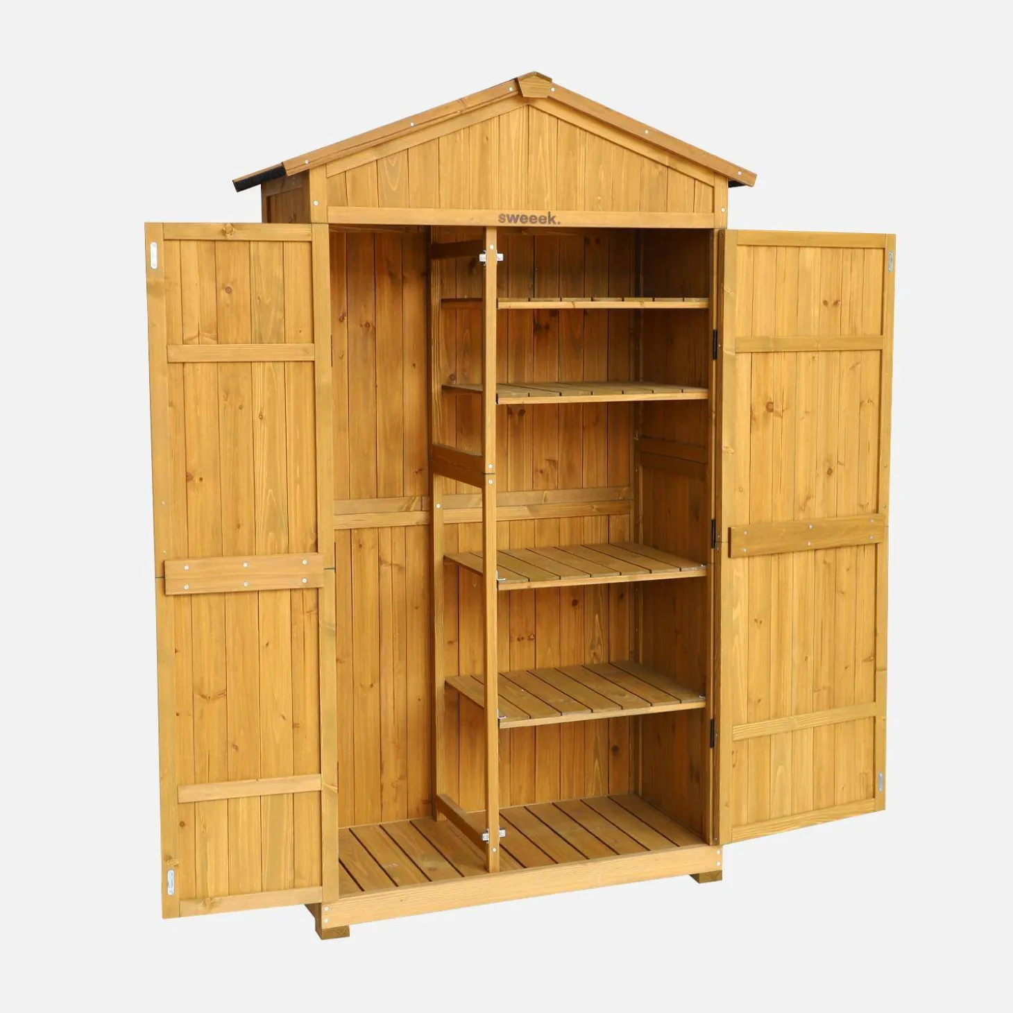 Armadio da giardino in legno di abete con 6 vani portaoggetti, 105x55,5x178,5cm