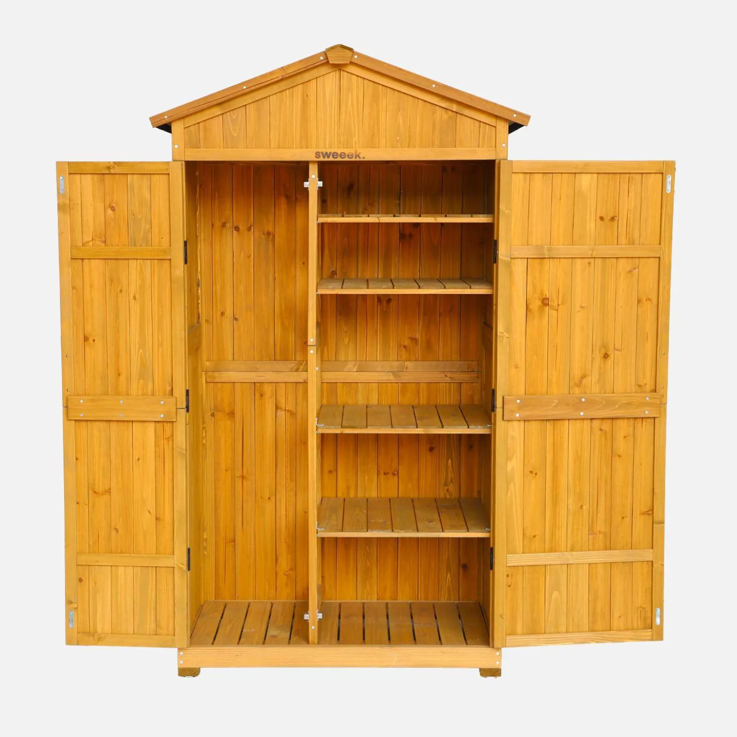 Armadio da giardino in legno di abete con 6 vani portaoggetti, 105x55,5x178,5cm