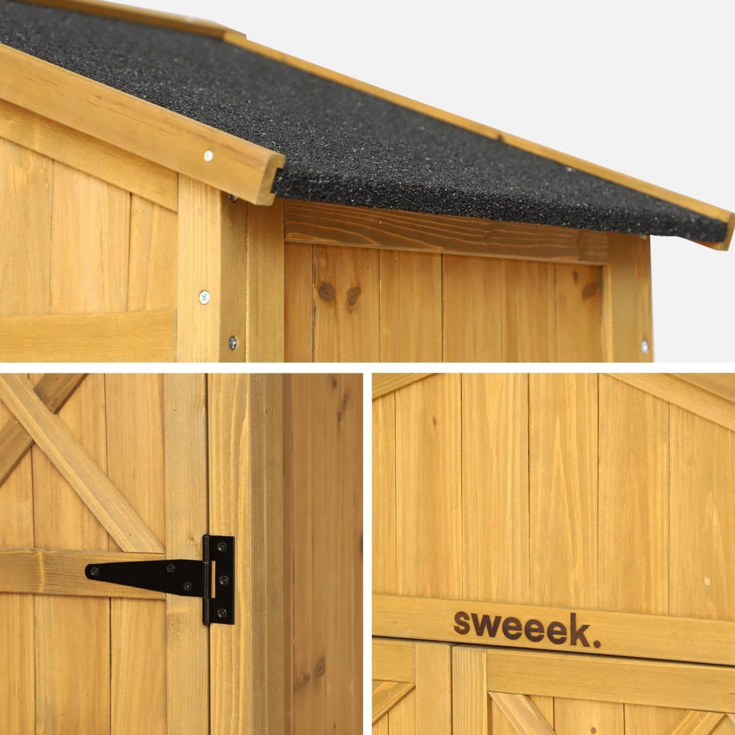 Armadio da giardino in legno di abete con 6 vani portaoggetti, 105x55,5x178,5cm