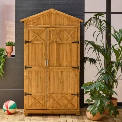 Armadio da giardino in legno di abete con 6 vani portaoggetti, 105x55,5x178,5cm