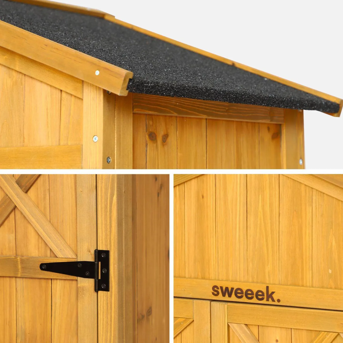 Armadio da giardino in legno di abete con 6 vani portaoggetti, 105x55,5x178,5cm