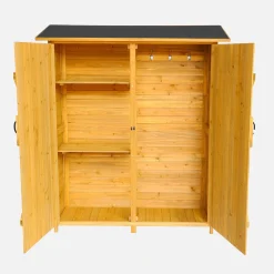 Armadio da giardino in legno di abete con 4 vani portaoggetti, 140x50x162cm