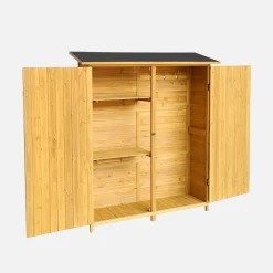 Armadio da giardino in legno di abete con 4 vani portaoggetti, 140x50x162cm