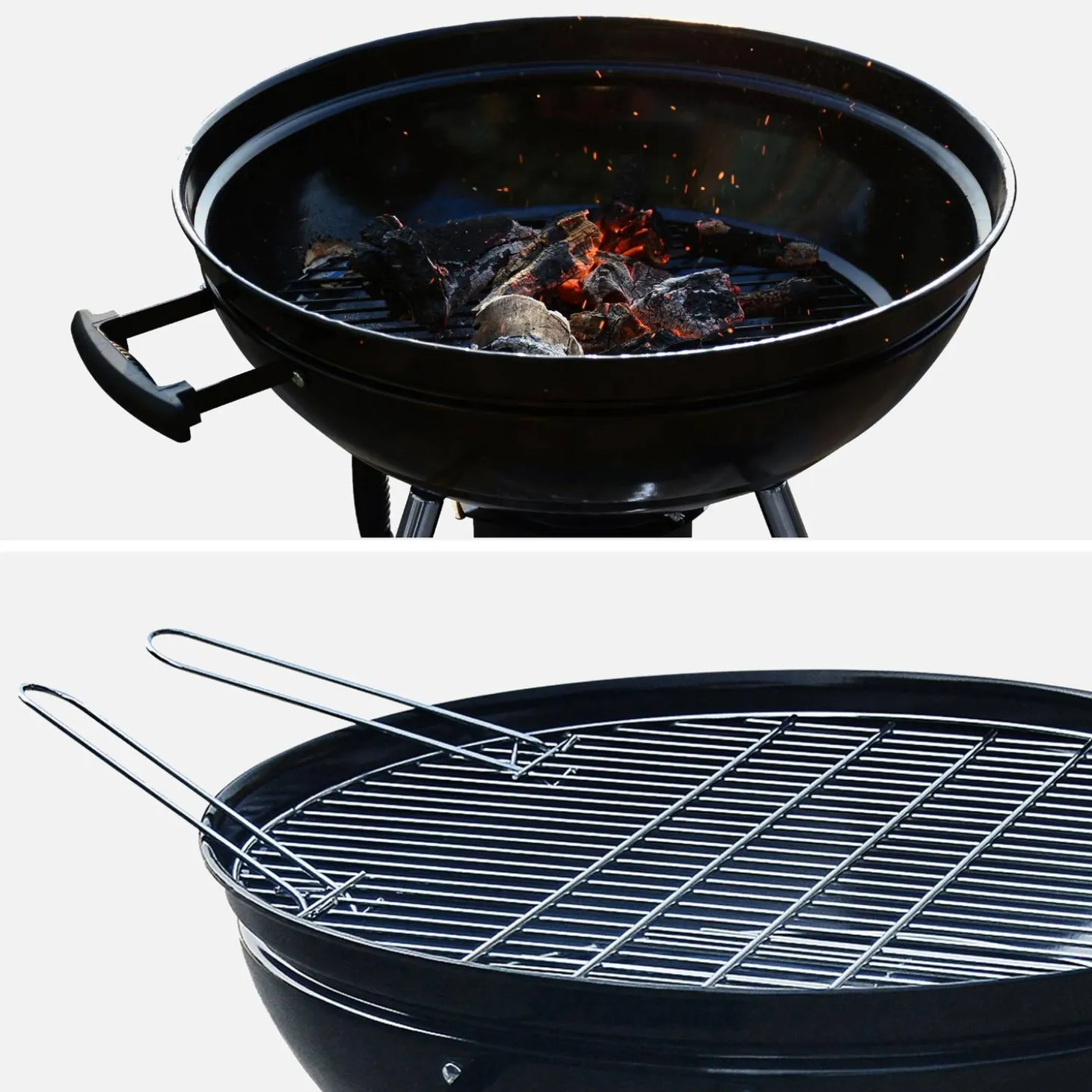 Barbecue a carbone, griglia e affumicatore con ruote e ciminiera di accensione, Ø57cm