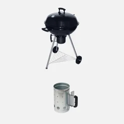Barbecue a carbone, griglia e affumicatore con ruote e ciminiera di accensione, Ø57cm