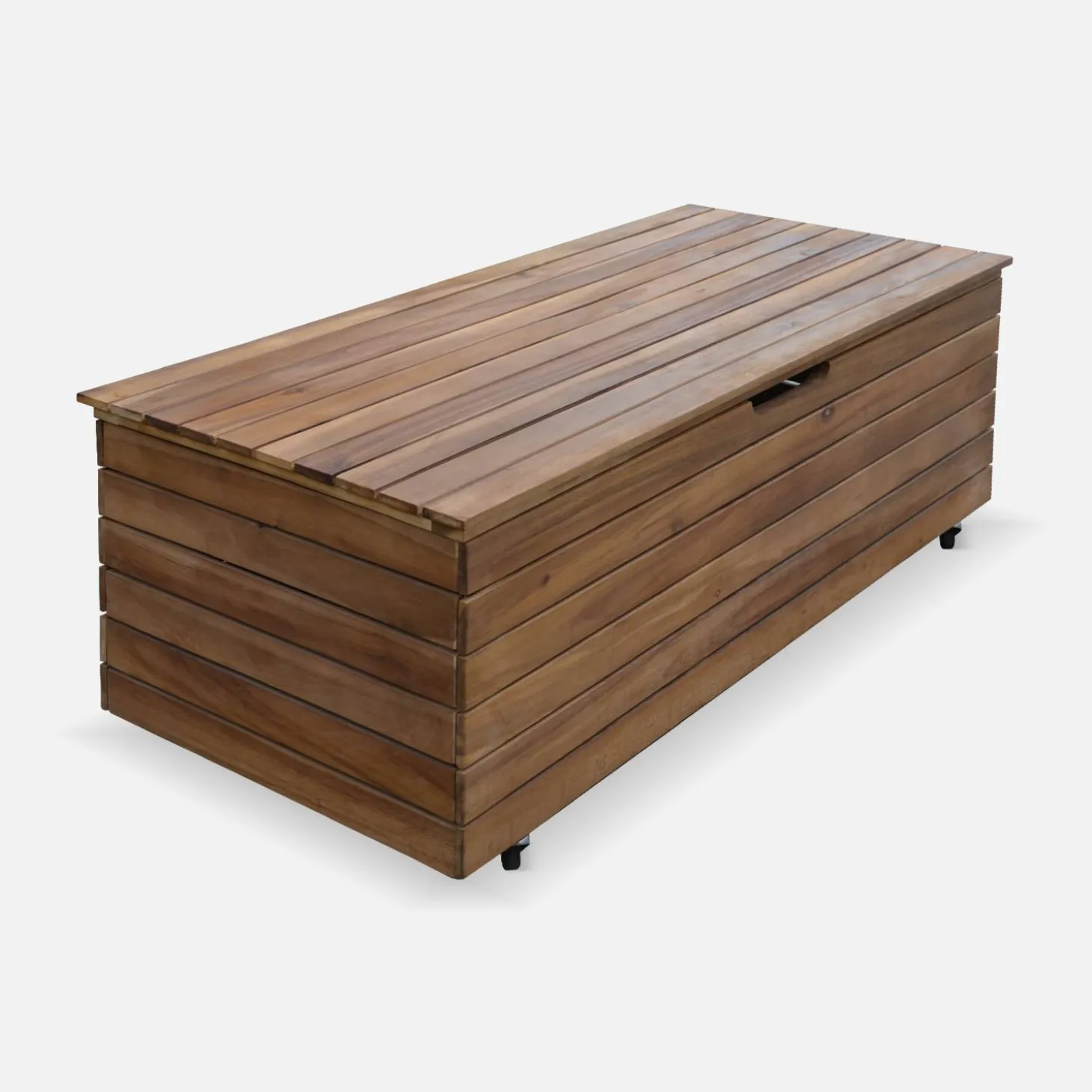 Baule da giardino in legno con rotelle, 110L