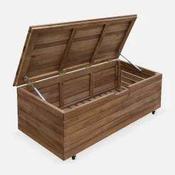 Baule da giardino in legno con rotelle, 110L