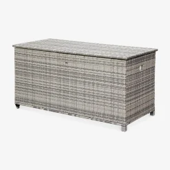 Baule da giardino in resina intrecciata con rotelle e fodera interna, 790L