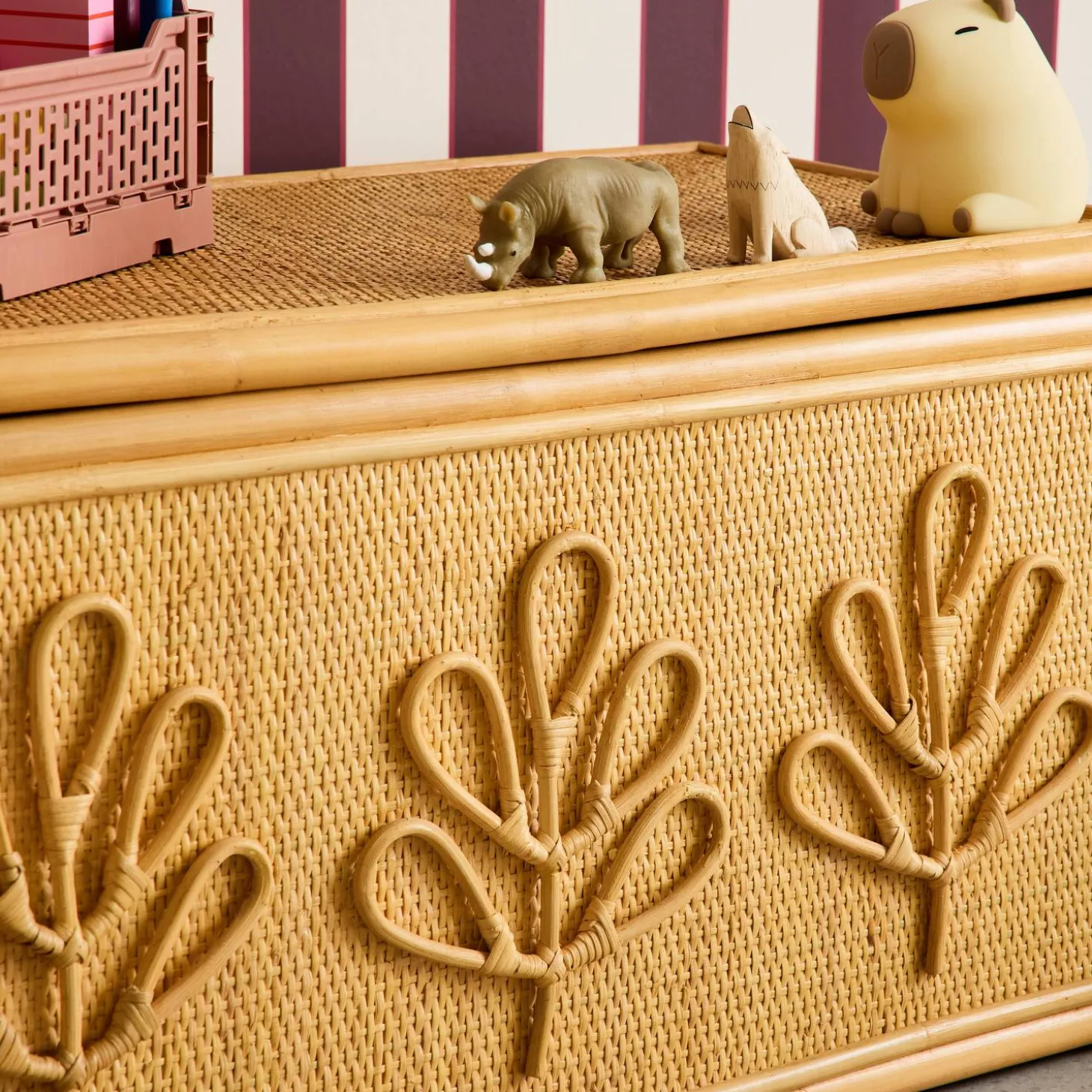 Baule giocattoli per bambini bohémien in rattan