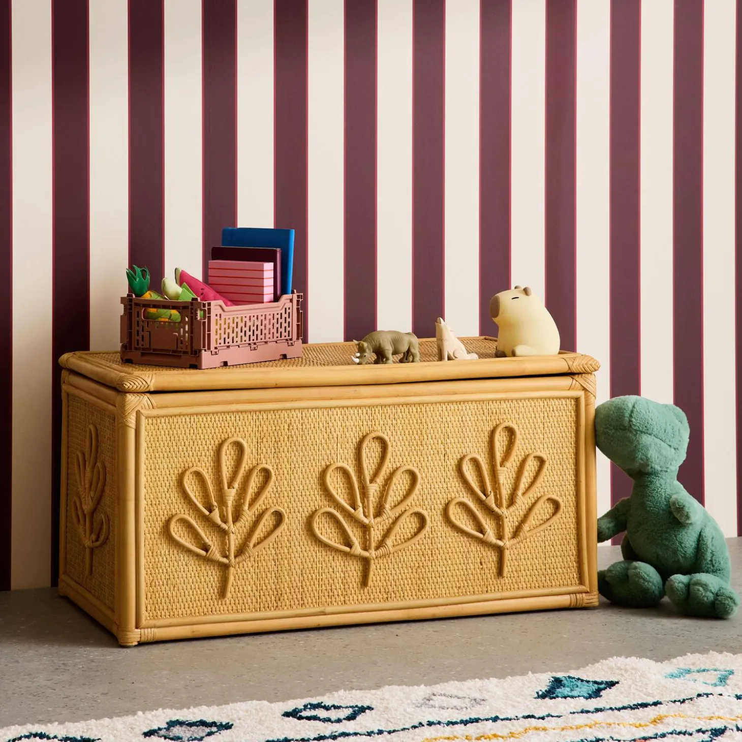 Baule giocattoli per bambini bohémien in rattan
