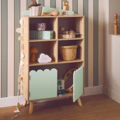 Biblioteca per bambini in legno di pino 2 porte e 4 scaffali