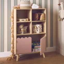 Biblioteca per bambini in legno di pino 2 porte e 4 scaffali
