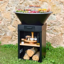 Braciere barbecue con vano portalegna e coperchio, Ø81,5cm