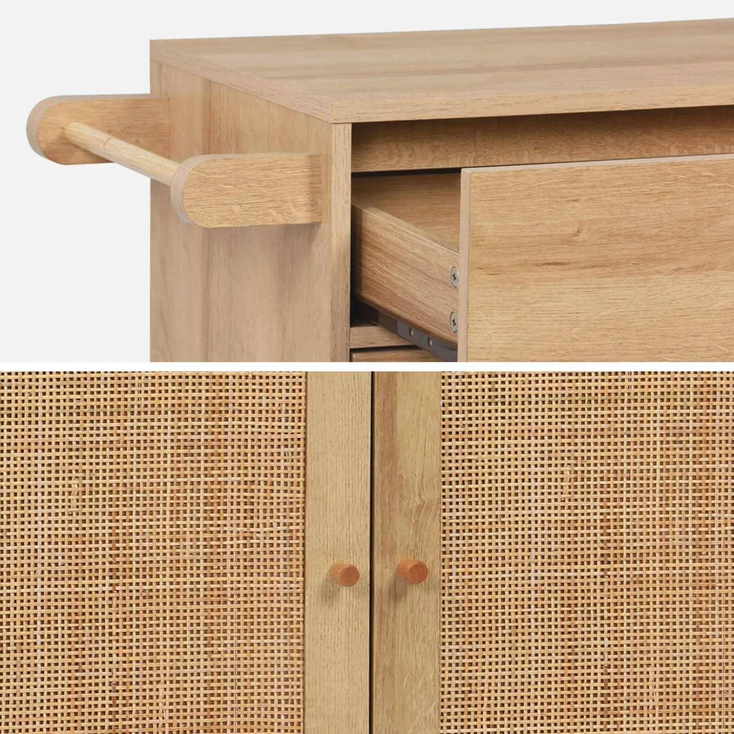 Carrello da cucina decorato in legno con 1 cassetto, 80cm