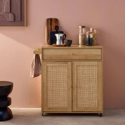 Carrello da cucina decorato in legno con 1 cassetto, 80cm