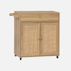Carrello da cucina decorato in legno con 1 cassetto, 80cm