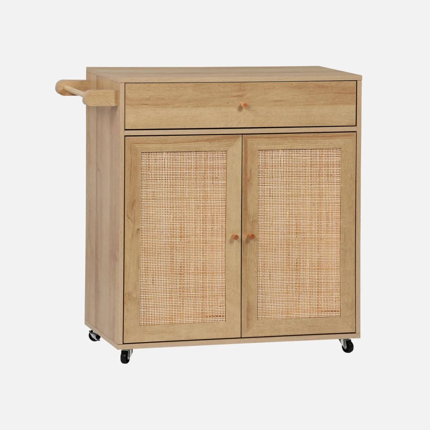 Carrello da cucina decorato in legno con 1 cassetto, 80cm