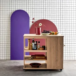 Carrello da cucina effetto legno con portabottiglie, 100cm
