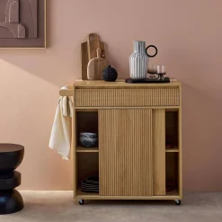 Carrello da cucina in legno decorato con 1 cassetto, 80cm