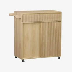 Carrello da cucina in legno decorato con 1 cassetto, 80cm