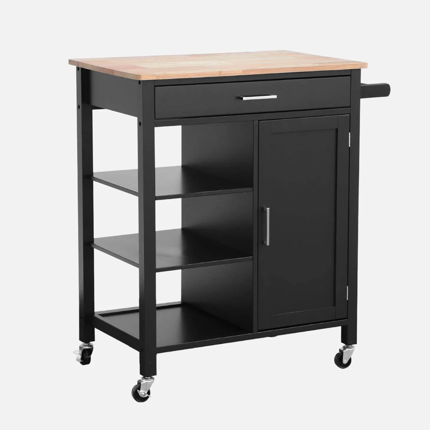 Carrello da cucina in legno di gomma con 5 ripiani, 74cm