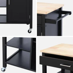 Carrello da cucina in legno di gomma con 5 ripiani, 74cm