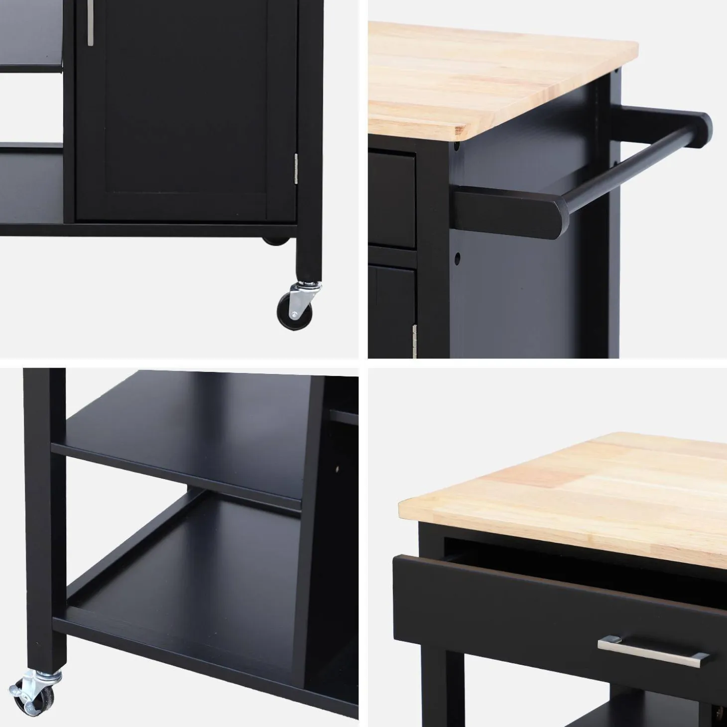Carrello da cucina in legno di gomma con 5 ripiani, 74cm