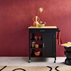 Carrello da cucina in legno di gomma con 5 ripiani, 74cm