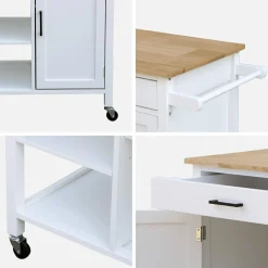 Carrello da cucina in legno di gomma con 5 ripiani, 74cm