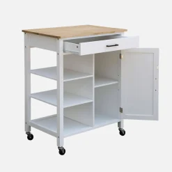 Carrello da cucina in legno di gomma con 5 ripiani, 74cm