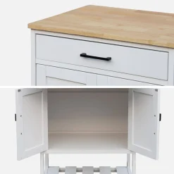 Carrello da cucina in legno di gomma con 2 ripiani, 56cm