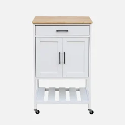 Carrello da cucina in legno di gomma con 2 ripiani, 56cm