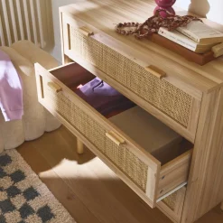Cassettiera con effetto canna e legno a 3 cassetti
