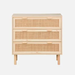 Cassettiera con effetto canna e legno a 3 cassetti