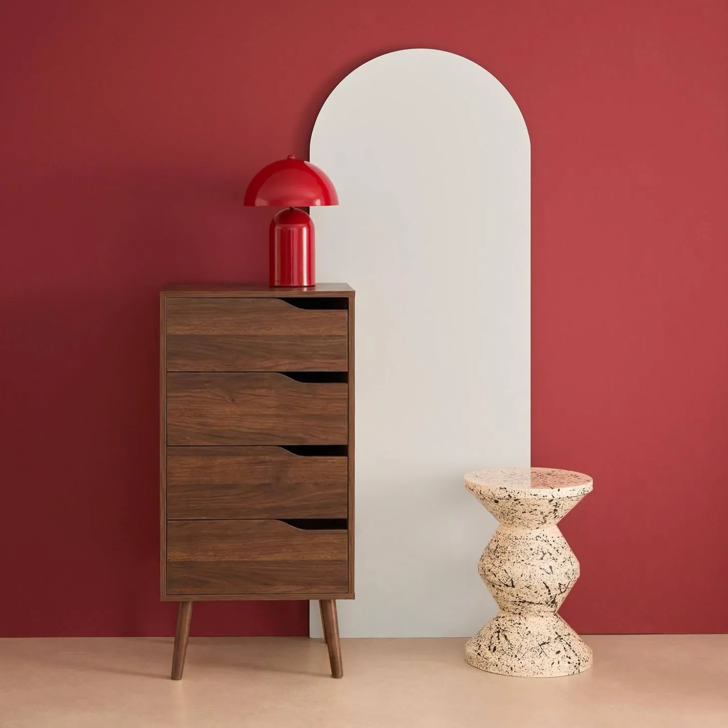 Cassettiera decorata in legno con 4 cassetti