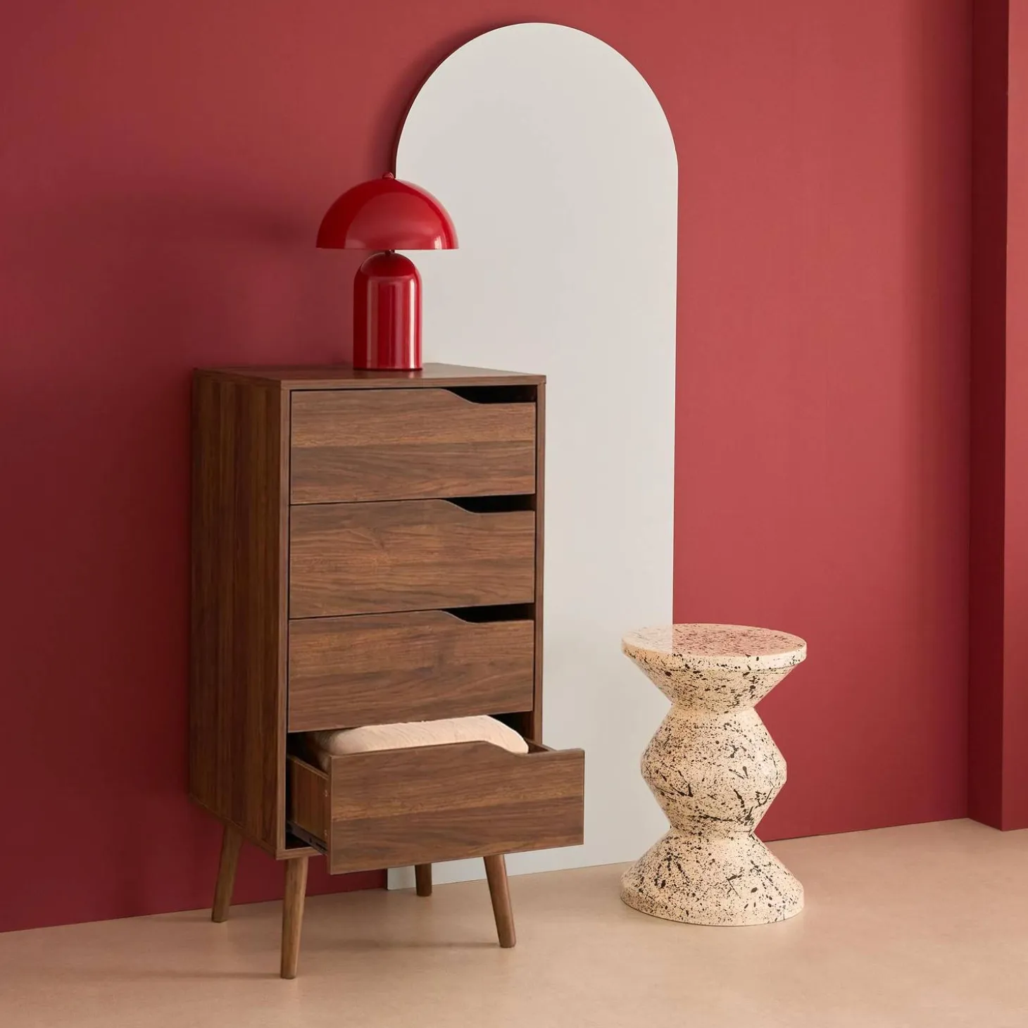 Cassettiera decorata in legno con 4 cassetti