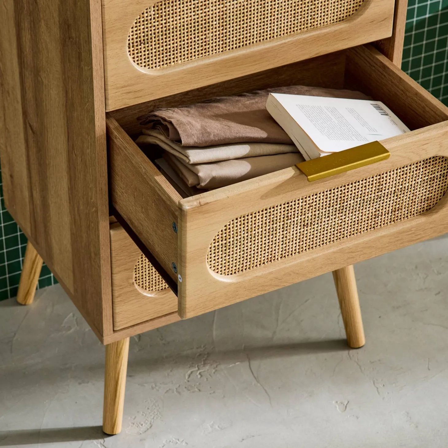 Cassettiera decorata legno con 4 cassetti