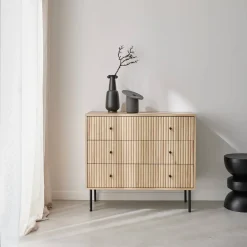Cassettiera, decoro in legno scanalato, 3 cassetti