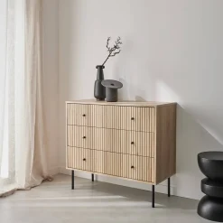 Cassettiera, decoro in legno scanalato, 3 cassetti