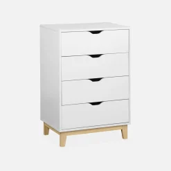 Cassettiera effetto legno con gambe in legno 4 cassetti