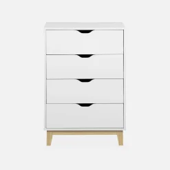 Cassettiera effetto legno con gambe in legno 4 cassetti