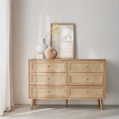 Cassettiera effetto legno e canna a 6 cassetti