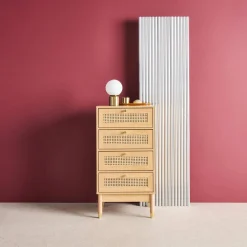 Cassettiera in legno e canna con 4 cassetti