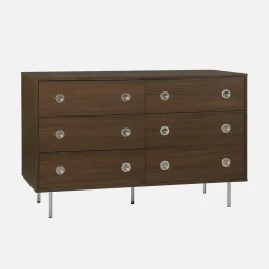 Cassettiera vintage decorata in legno e acciaio inossidabile, 6 cassetti